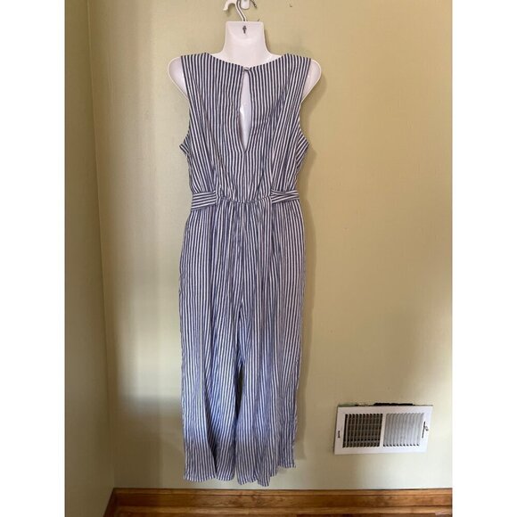 Tahari Womens Blue‎ & White Linen Blend Sleeveless JumpsuitBelt Sz 6 Boho Beachy - Picture 10 of 12